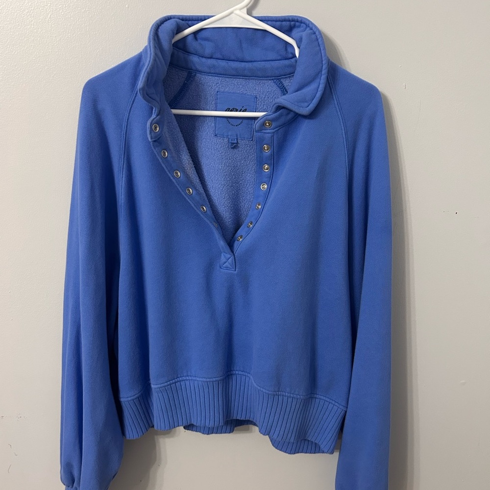 Aerie, Size Small, Cropped Light Blue Snap Pullover